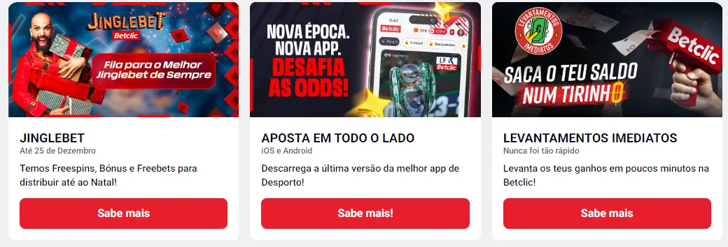 Secção de promoções e recompensas do casino